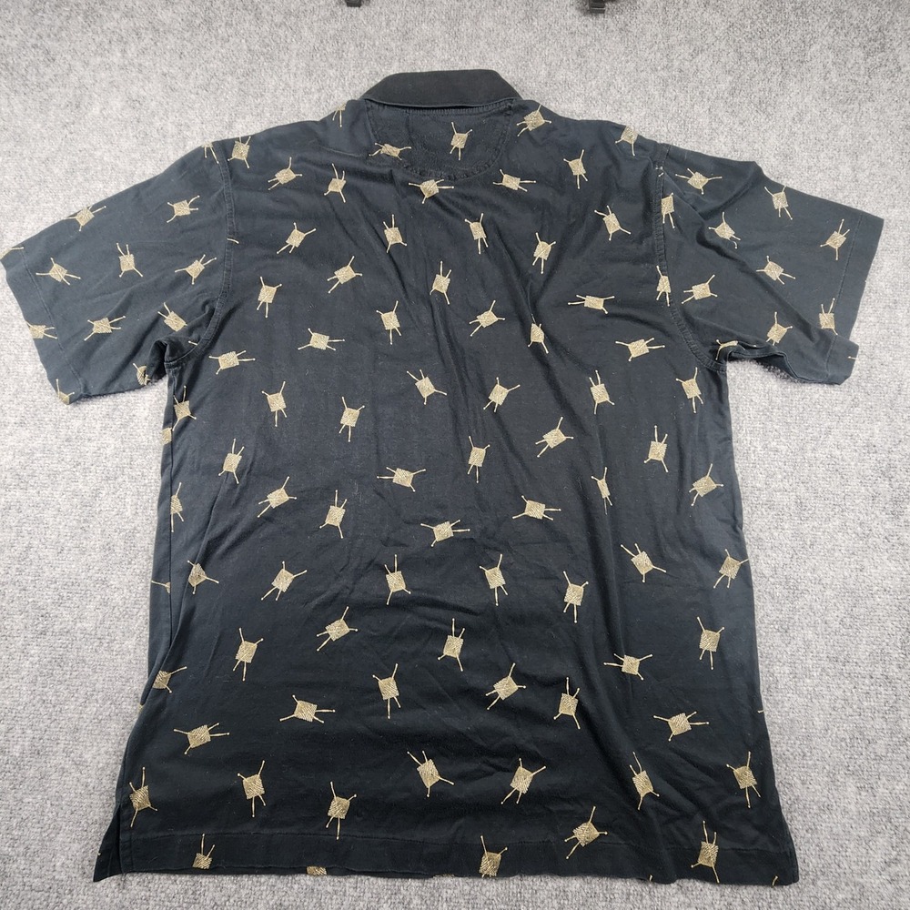 Nicklaus Mens Mercerized Cotton Polo Shirt Black Gold Geometric Print Large